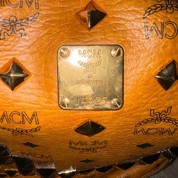 MCM Tan Backpack with Gold and Black Studs - Picture 4 of 11